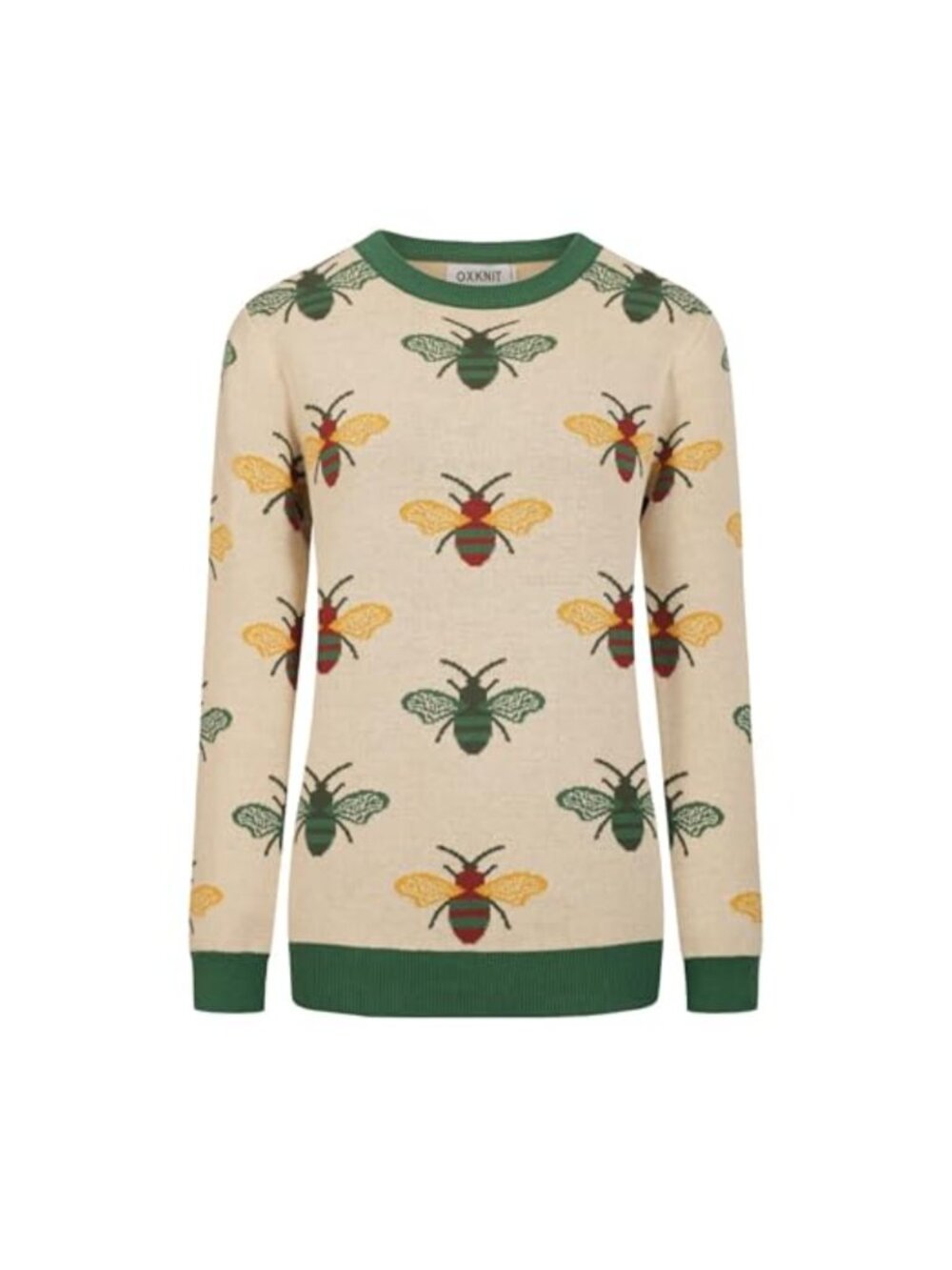 OXKNIT Knit Long Sleeve Sweater Retro Bee Pattern Crewneck Pullover